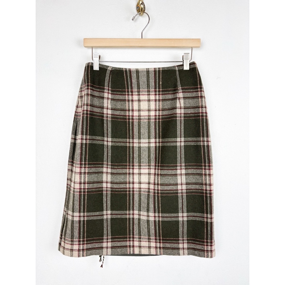 Vintage 90s Bice by Sag Harbor Green Plaid Wool Blend Knee Length Skirt Sz 8 - Picture 2 of 9